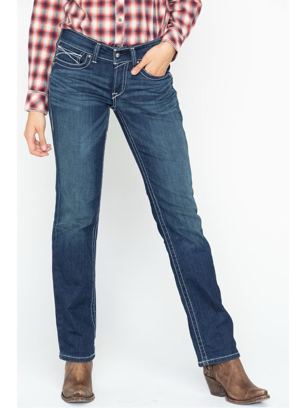 ARIAT Women’s Mid Rise Icon Stackable Straight Leg Jeans 33R Western Rodeo Denim